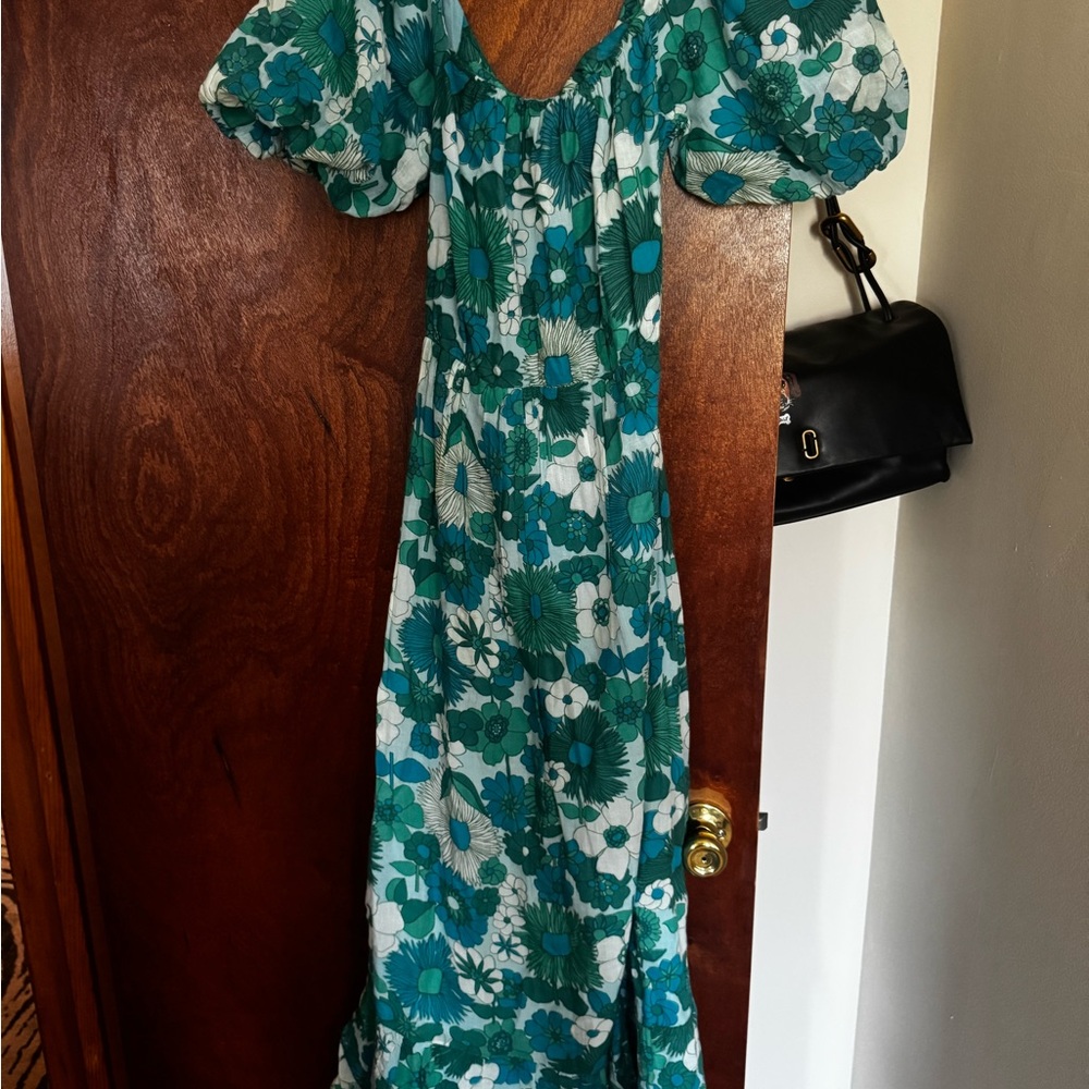 Antik Batik Floral Green Puff Sleeve Dress